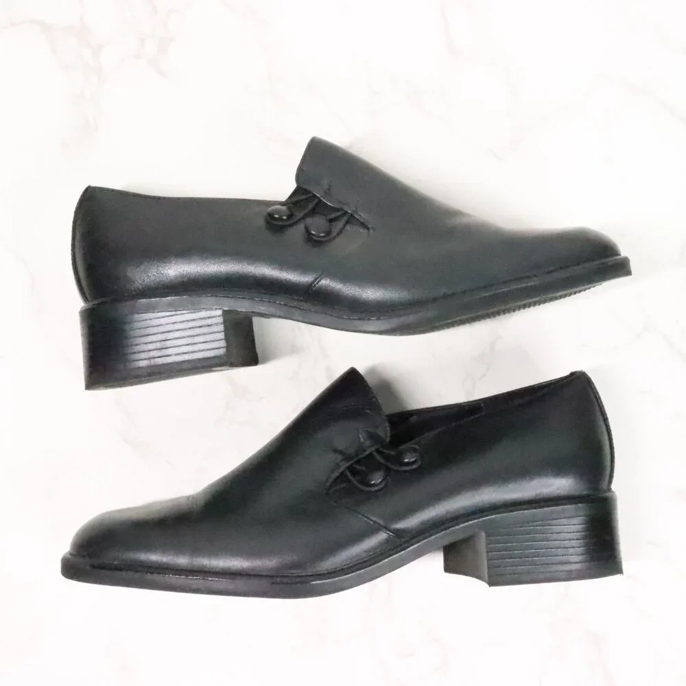 Croft & Barrow Womens 8M Katie Black Leather Chunky Y2K Square Toe Loafer Shoes - Picture 5 of 10